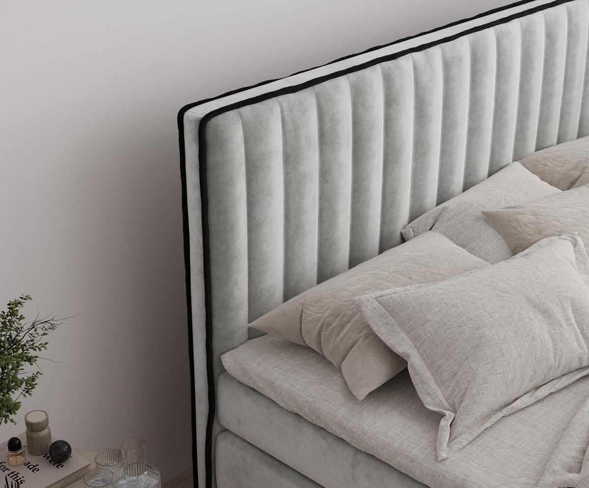 BOXSPRINGBETT Nocturne Hellgrau 180/200 cm - Hellgrau/Schwarz, Holz/Holzwerkstoff (180/200cm) - Maison de Reve