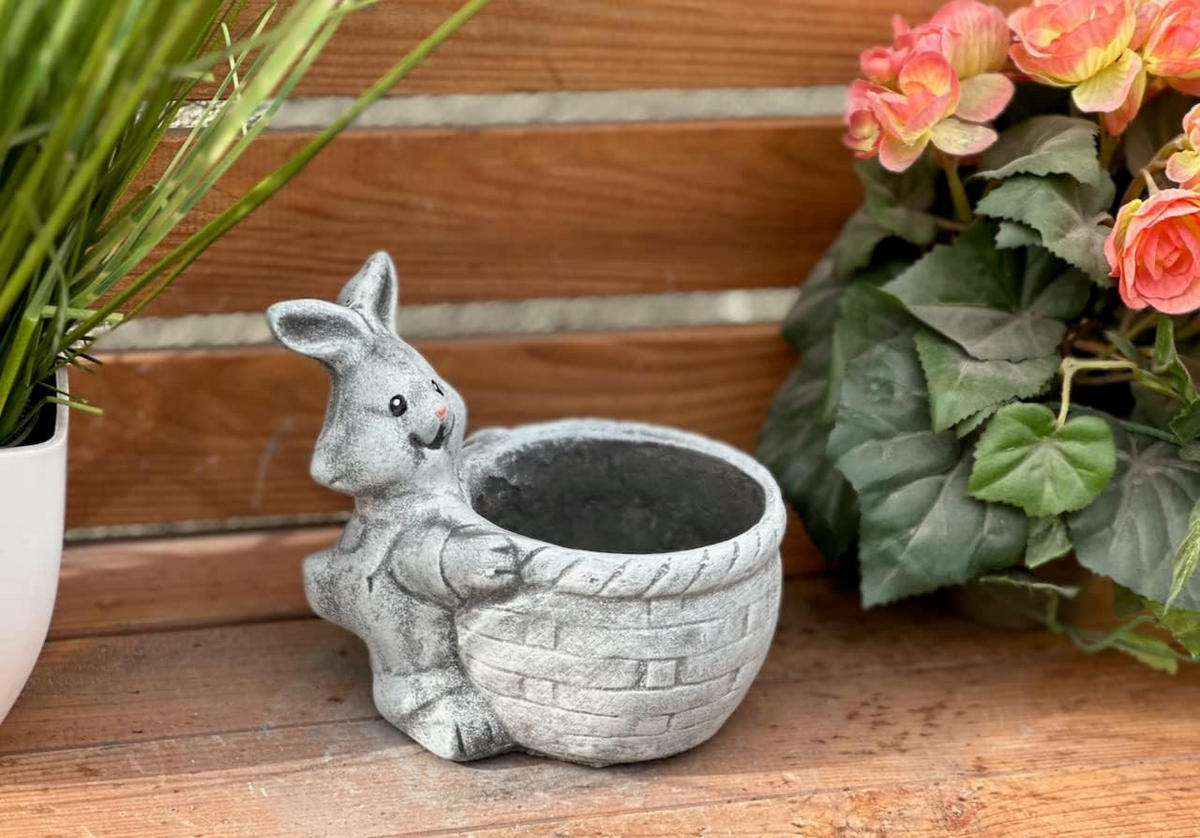 STEINFIGUR Hasen Hasenbecher frostfest Steinguss massiv - Grau, Stein (14/14/10cm) - stoneandstyle