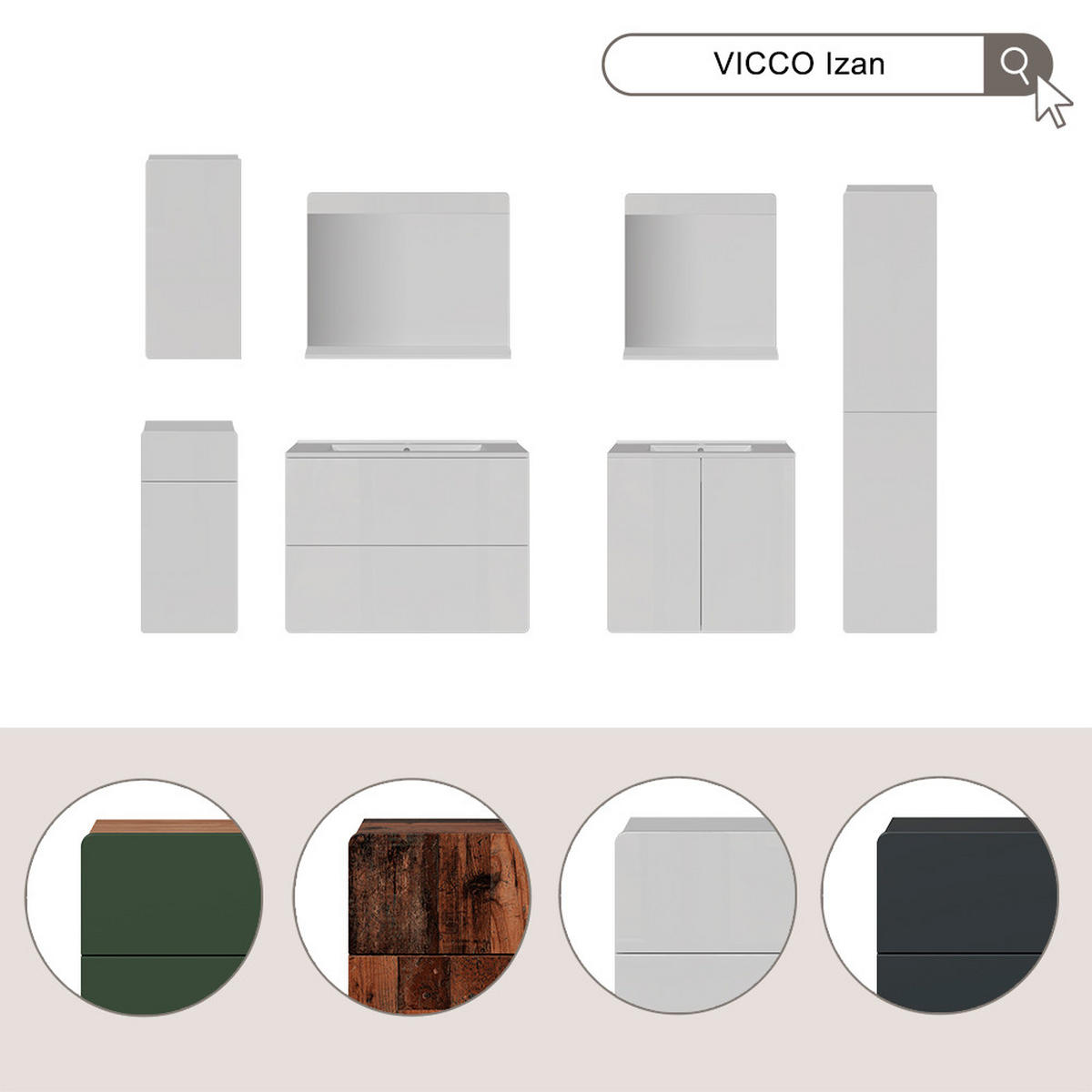 BADSCHRANK Izan Weiß 36.6 x 76.6 cm - Weiß, Holzwerkstoff (36.6/76.6/15.6cm) - Vicco