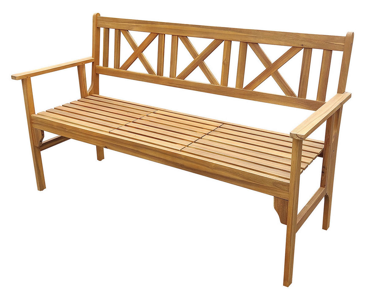 GARTENBANK MIT AUSKLAPPBAREM TISCH - Akazie massiv - Braun - Braun, Holz (150/90/60cm) - home24