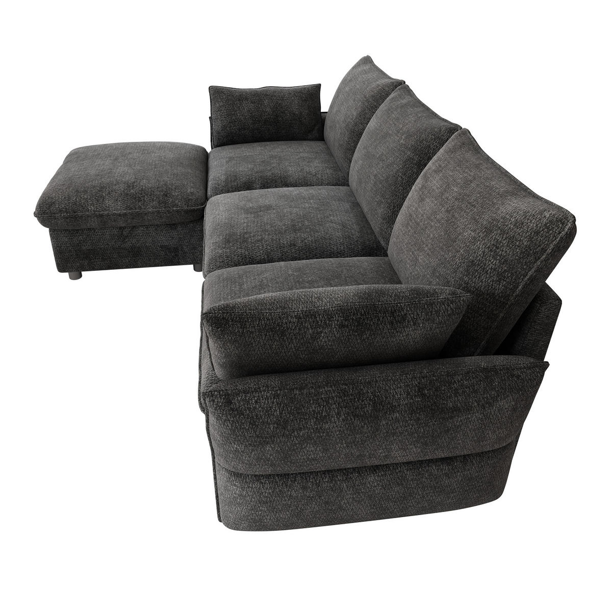 ECKSOFA 222.5/154.5/76.5 cm Dunkelgrau Chenille mit 1 Fußhocker - Dunkelgrau, Textil (222.5/154.5cm) - Oxeza