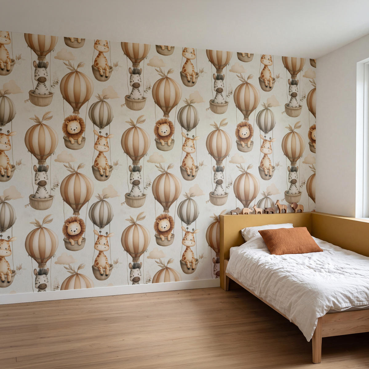KINDERTAPETE - Safari - Heißluftballons - Taupe - 300x200 cm - Beige, Papier (300/200cm) - OnlyWow