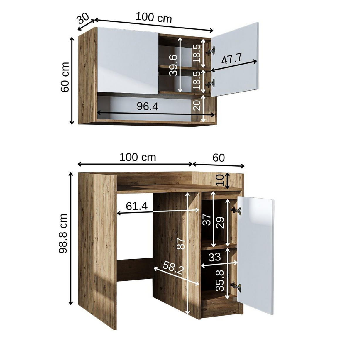 WASCHMASCHINENSCHRANK DERIN-II 100cm Breit, 189cm Hoch - Eiche Bianco, Holzwerkstoff (100/189/60cm)