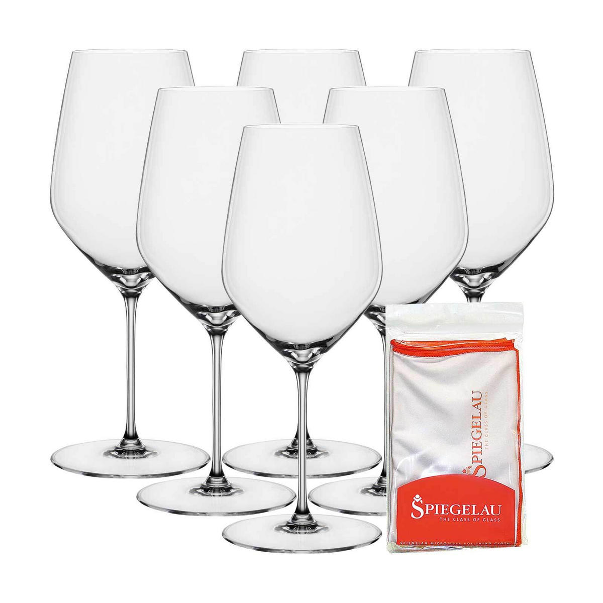 BORDEAUXGLÄSER + POLIERTUCH Hi-Lite transparent 650 ml 6er Set - Transparent, Glas (0.65L) - Spiegelau