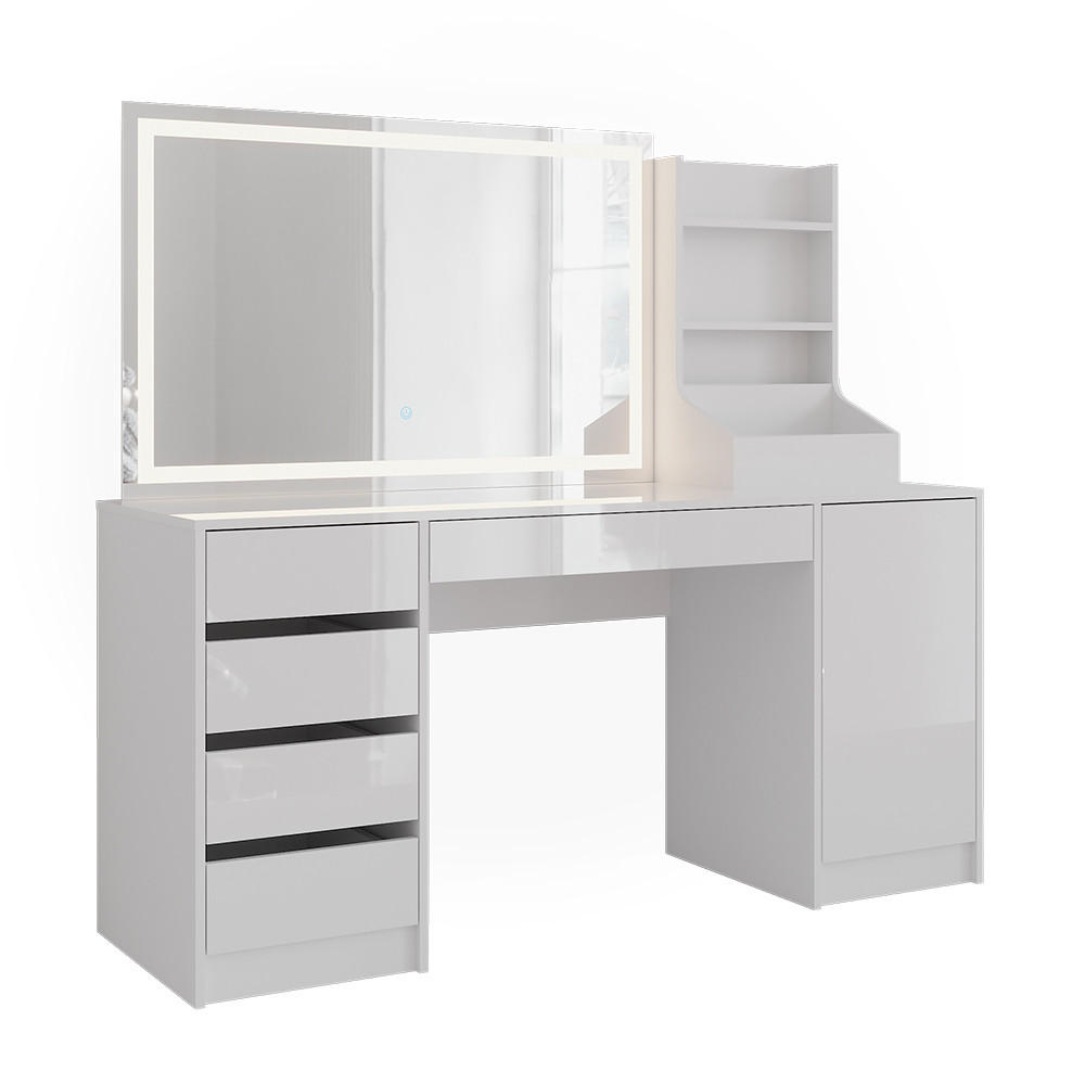 SCHMINKTISCH Sherry Weiß/Weiß Hochglanz 158.2 cm 3 Teile - Weiß Hochglanz, Holzwerkstoff (158.2/76/50.1cm) - Vicco