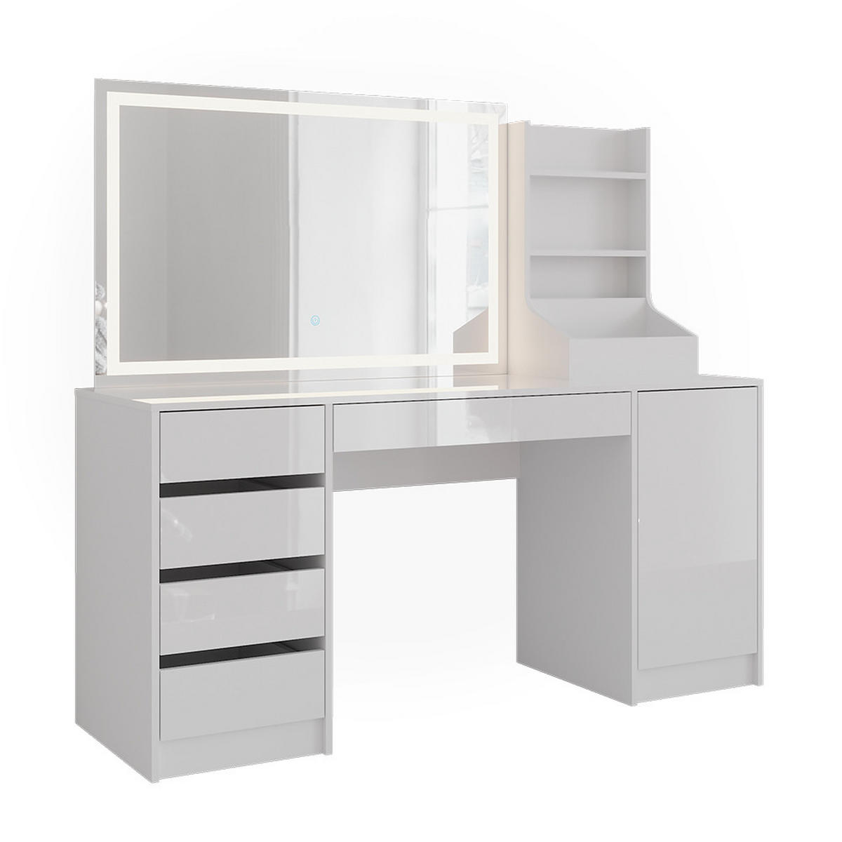 SCHMINKTISCH Sherry Weiß/Weiß Hochglanz 158.2 cm 3 Teile - Weiß Hochglanz, Holzwerkstoff (158.2/76/50.1cm) - Vicco