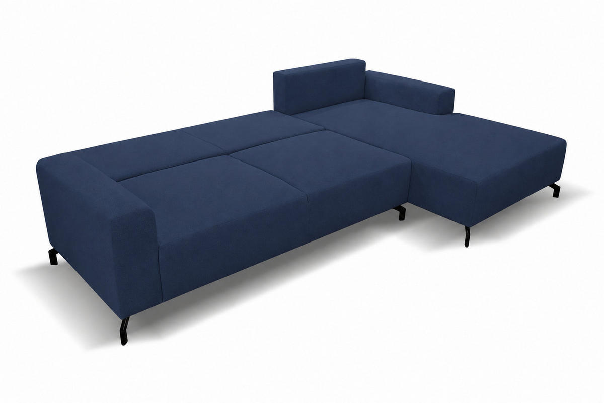 ECKSOFA Aspen in L-Form, Coach mit Schlaffunktion, Farbe: Blau, Velourstoff, Ottomane Rechts - Blau, Textil (312/187cm) - VENASI MÖBEL