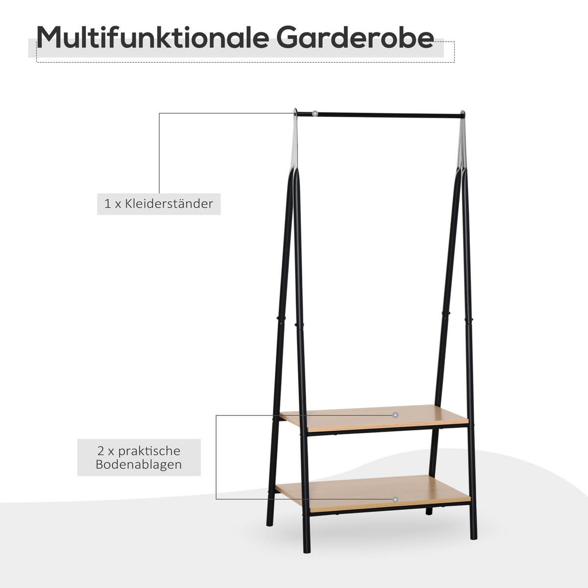 KLEIDERSTÄNDER, MDF Stahl, Natur+Schwarz - Multicolor, Kunststoff (425/149/64cm) - HOMCOM