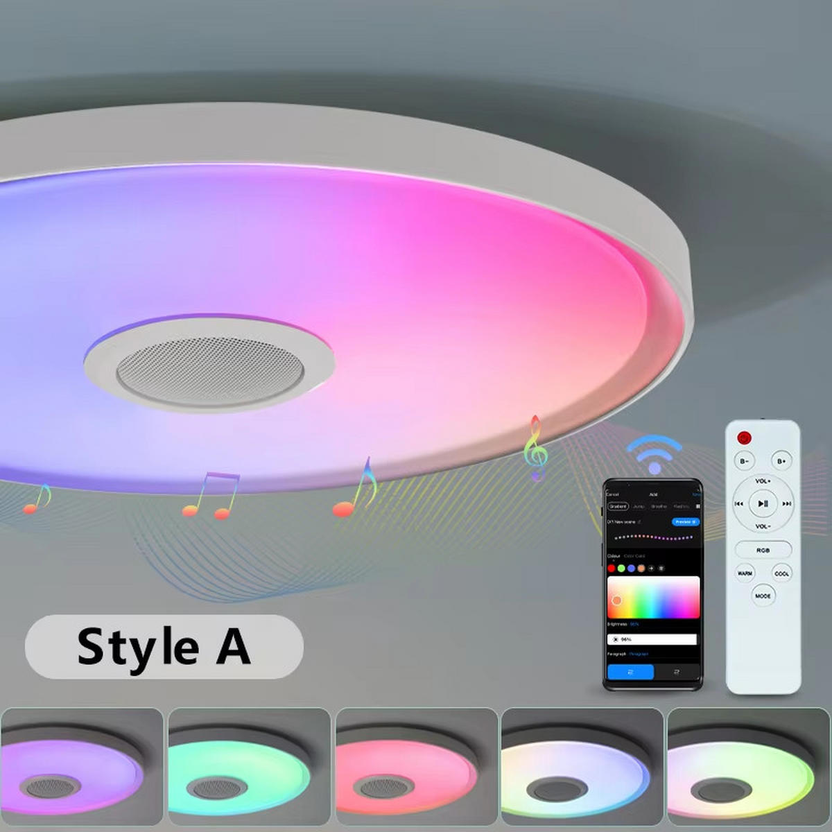 LED-DECKENLEUCHTE Rund 37 cm RGB Lichtsystem Fernbedienung - Weiß, Kunststoff (37/37/5cm) - Coonoor