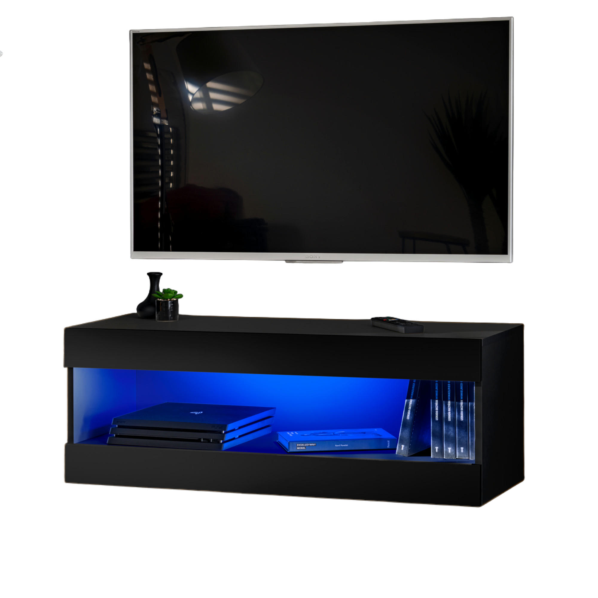 TV-ELEMENT TIVOLI RTV2-BLACK/BLACK+BLU Offener Raum Schwarz Schwarz - Schwarz, Holzwerkstoff/Kunststoff (100/36/35cm) - Komodee