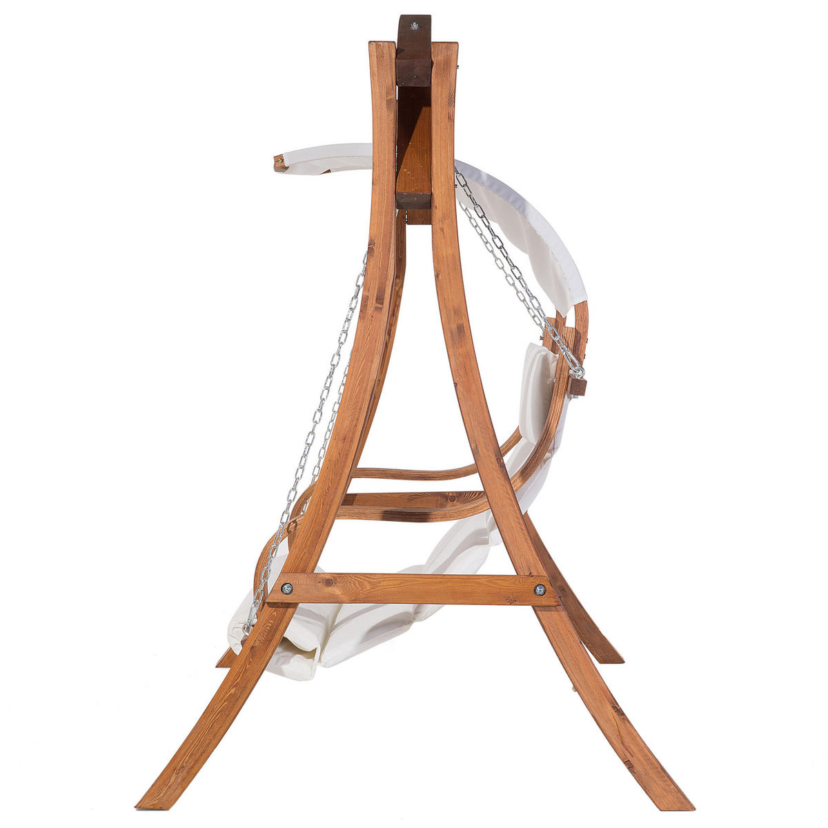 GARTENSCHAUKEL Lärchenholz dunkelbraun Sonnendach beige Aprilia - Dunkelbraun, Textil (202/200/120cm) - Beliani