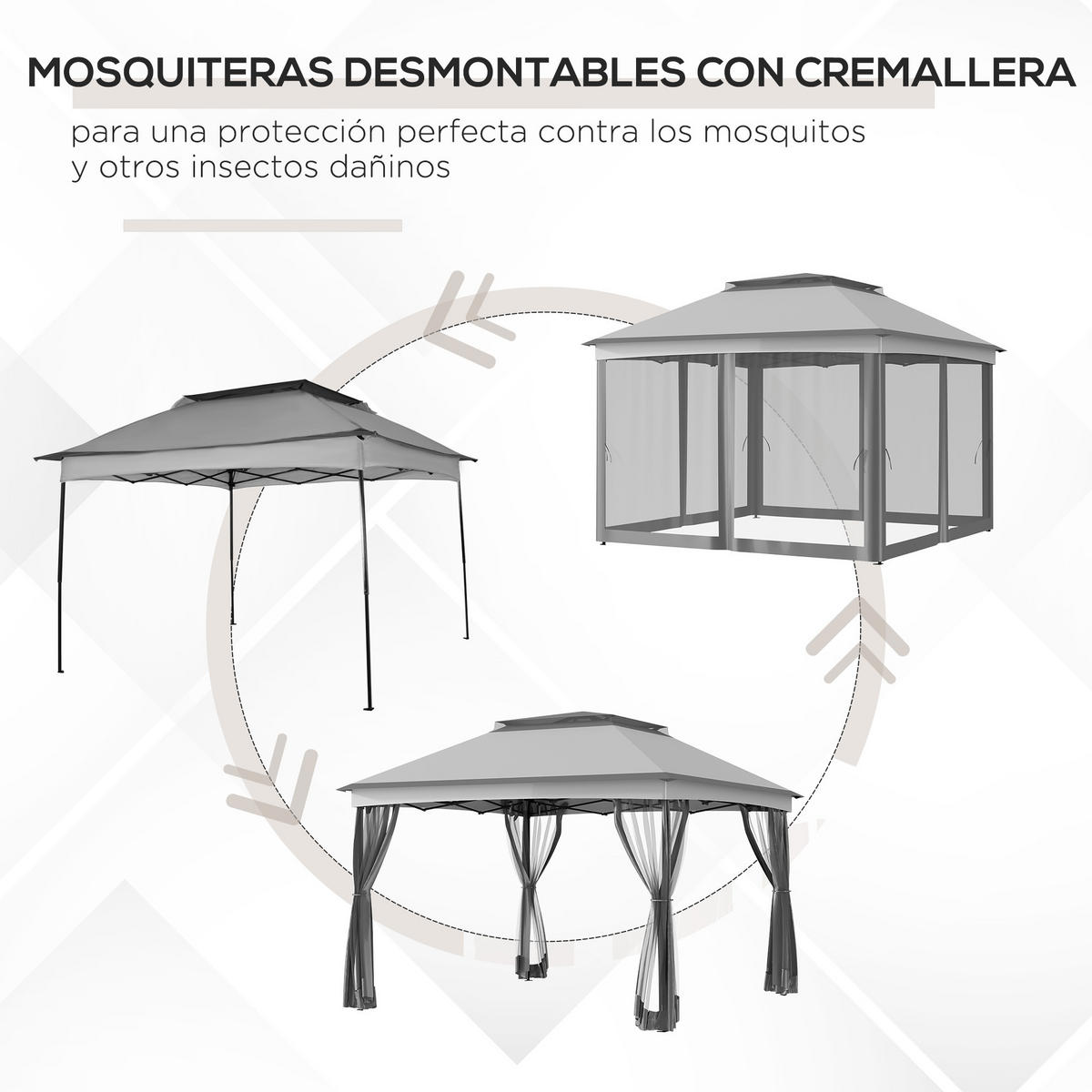 FALTPAVILLON, 3,3x3,3m, 4 UV-beständige Netzseitenwände, Tragetasche, Hellgrau - Multicolor, Metall (325/270/325cm) - FORIOUS