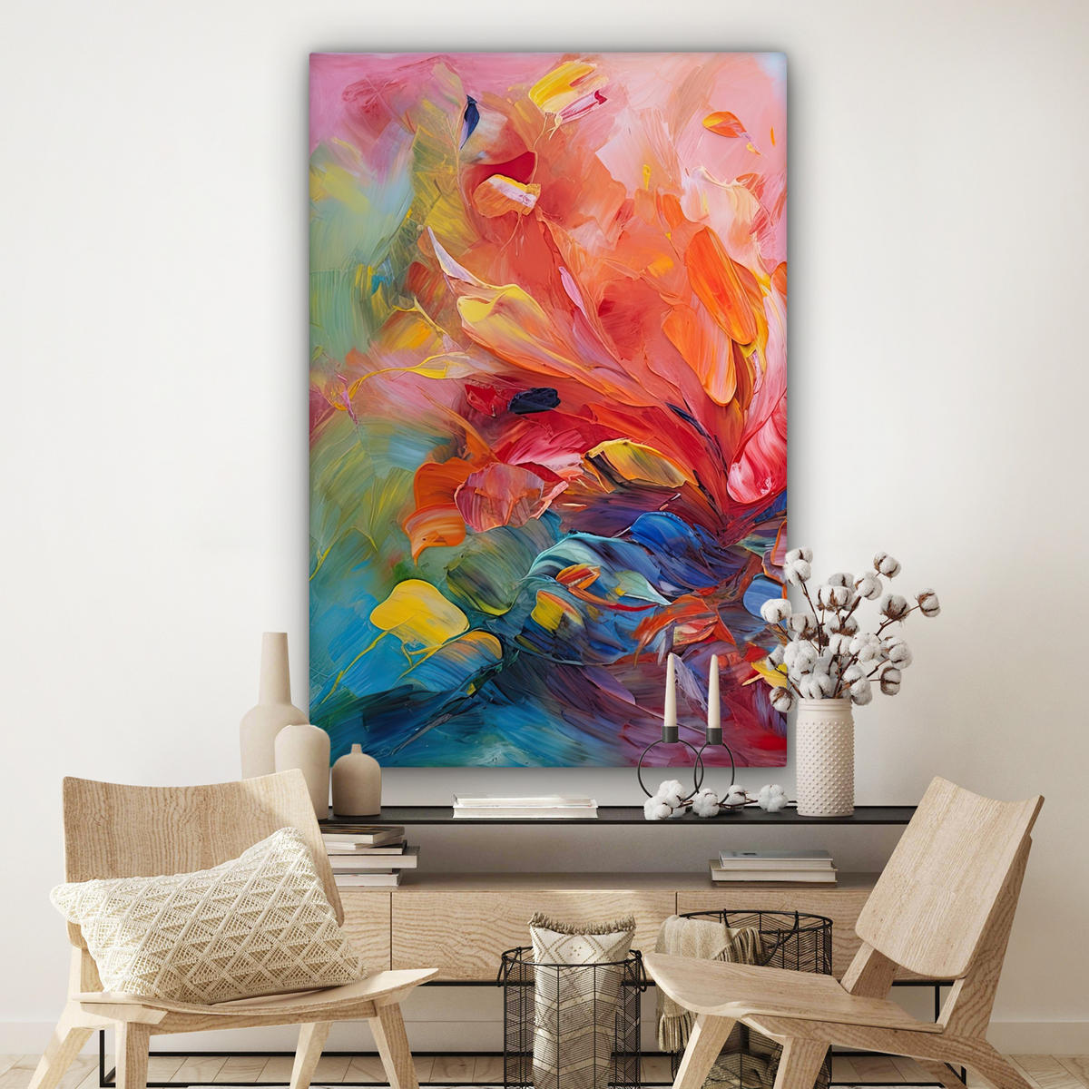 LEINWANDBILD Ölgemälde - Kunst - Abstrakt - Farbenfroh Deko Groß 90x140 cm - Altrosa, Textil (90/140cm) - MuchoWow