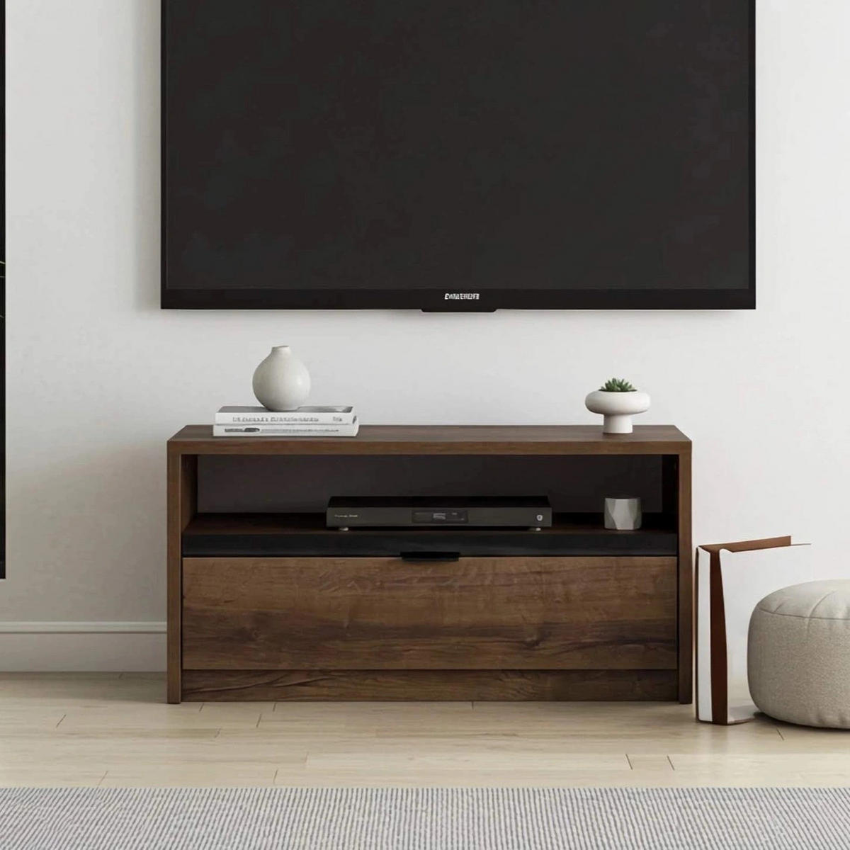 TV-LOWBOARD Martin 90 cm mit Schublade - Schwarz Hochglanz/Schwarz, Holzwerkstoff/Metall (90/46/40cm) - Ravio