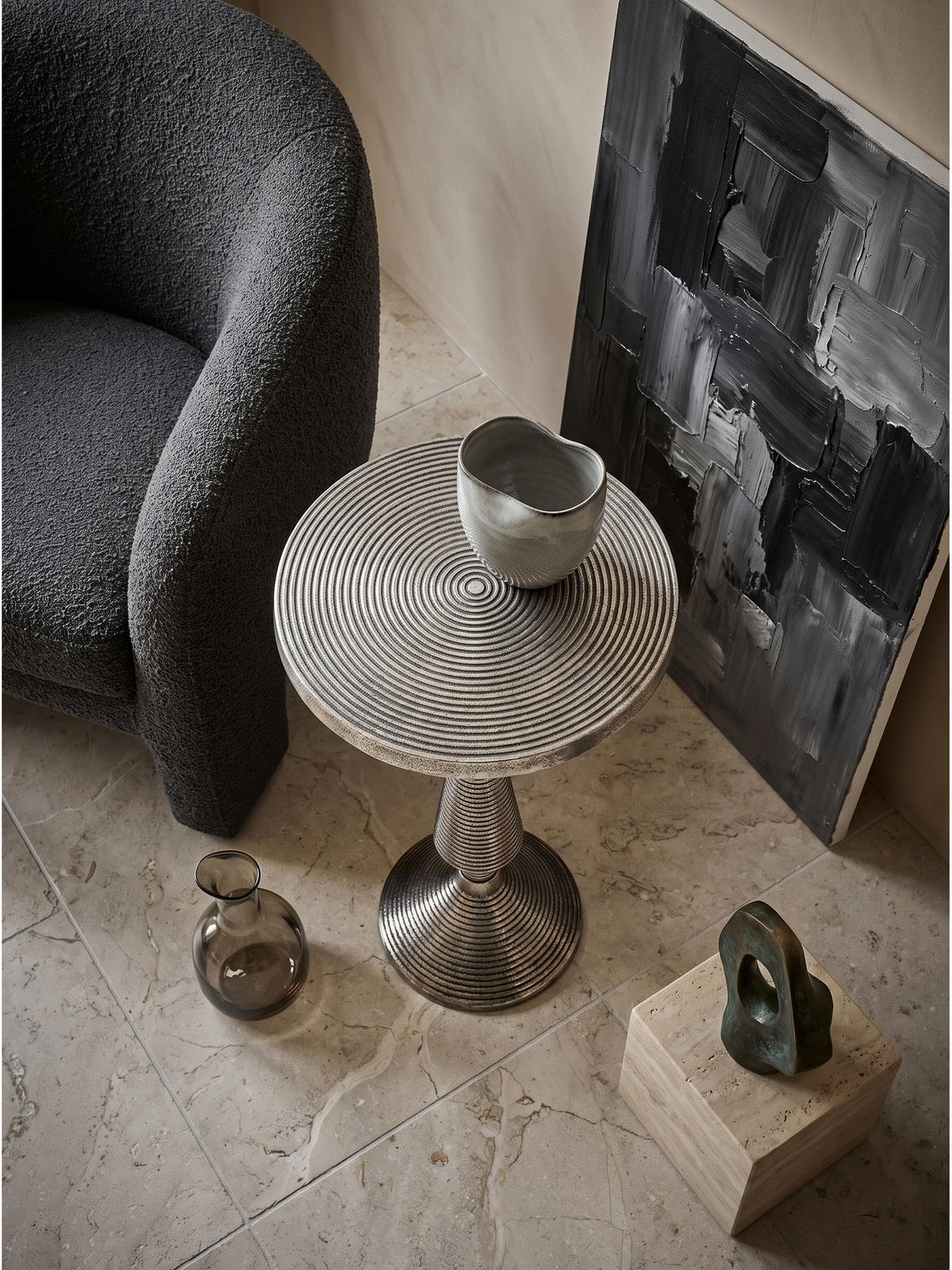 BEISTELLTISCH ROCCARASO, Aluminium, in Rillenoptik, Silber, Ø 30 x 54 cm - Silberfarben, Metall (30/30/54cm) - KADIMA DESIGN