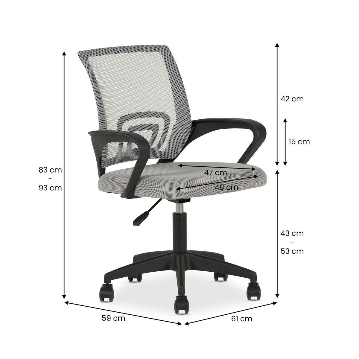 BÜRODREHSTUHL JAKE - Grau, Textil (60/86/53cm) - IDIMEX