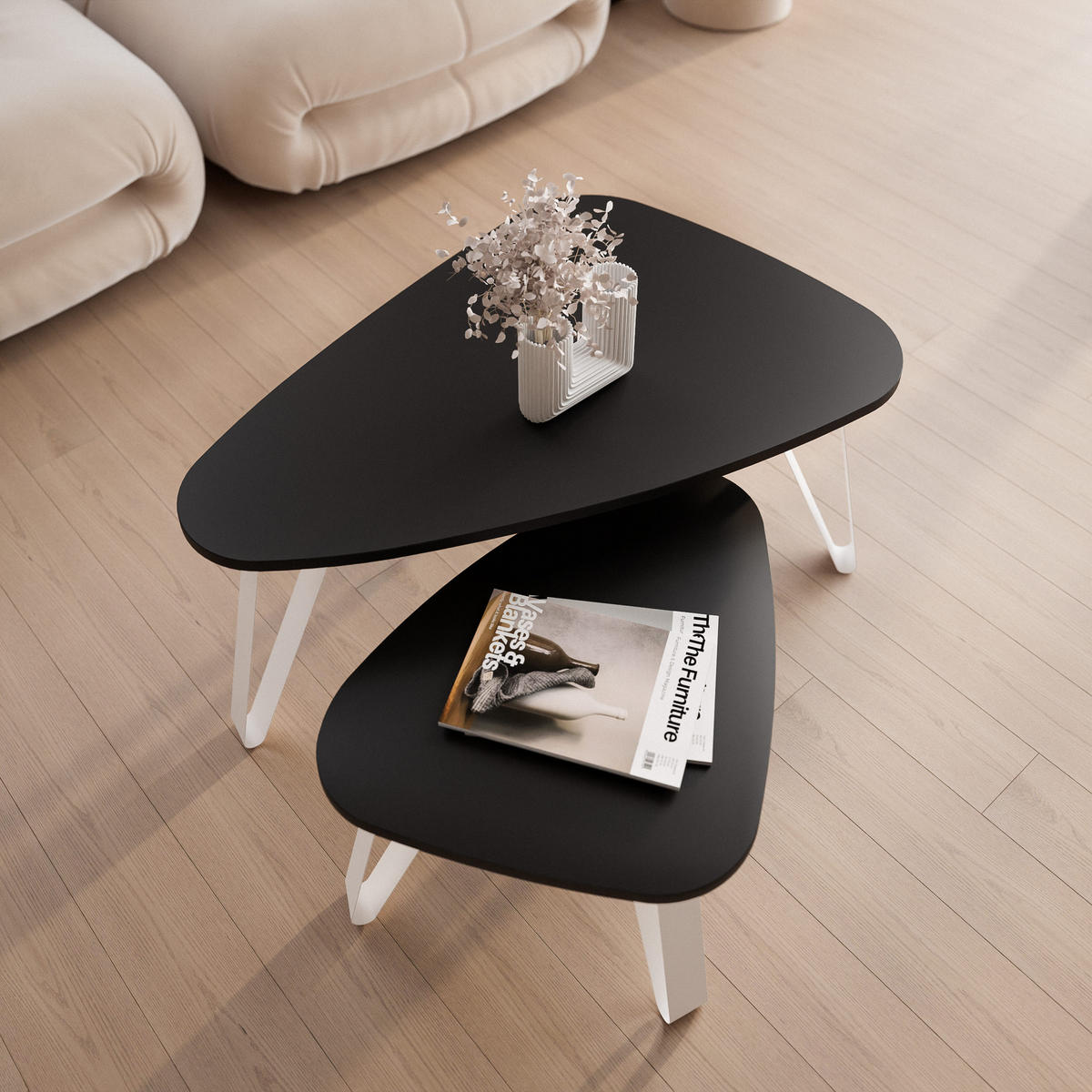 SATZTISCH NOA Stahlgestell, Freiform, Weiß / Schwarz Molet - Schwarz/Weiß, Holzwerkstoff (94/60/42cm) - Idohome