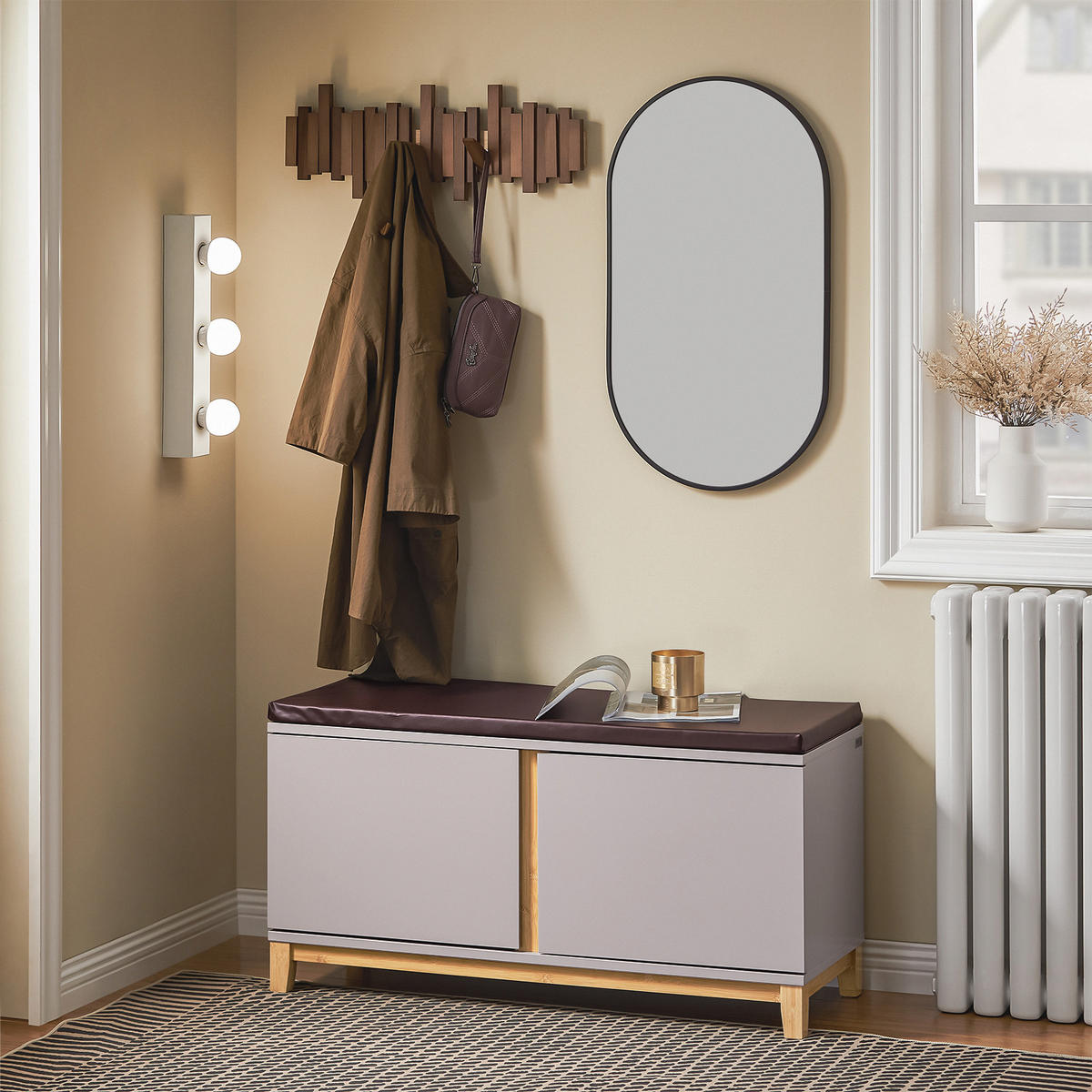 SCHUHBANK Khaki - Braun, Holz/Holzwerkstoff (90/47/34cm) - SoBuy