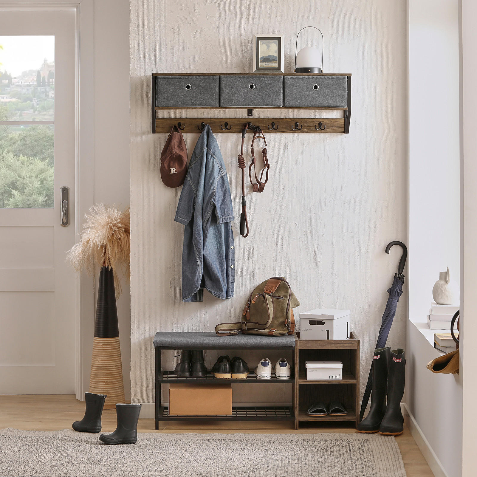 WANDGARDEROBE Vintage - Schwarz/Braun, Holzwerkstoff/Metall (100/30/20cm) - SoBuy