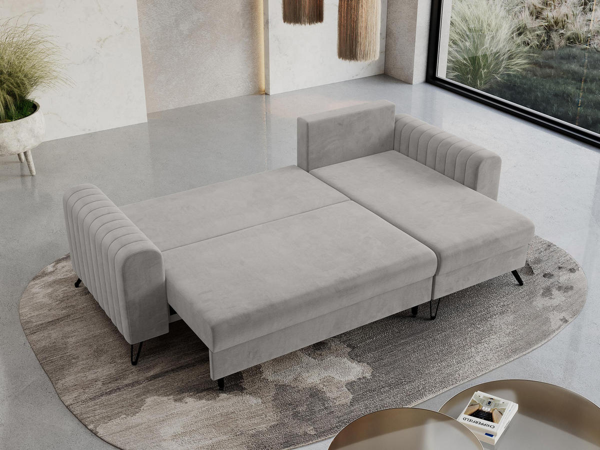 ECKSOFA Axel Velvet Hellgrau - Hellgrau/Schwarz, Textil/Metall (242/140cm) - MKS
