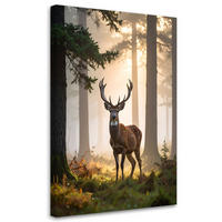 WANDBILD, Hirsch Wald im Nebel Landschaft - Grau, Textil (70/100cm) - Feeby