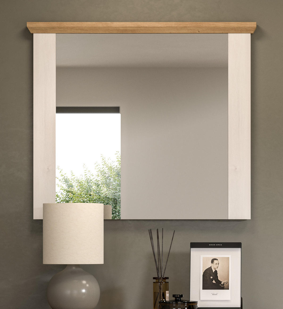 GARDEROBENSPIEGEL weiß Lärche und Eiche, 82 x 70 cm, Wandspiegel im Landhaus-Stil - Weiß/Eiche Artisan, Glas/Holzwerkstoff (82/70/4cm) - Inn.Furn