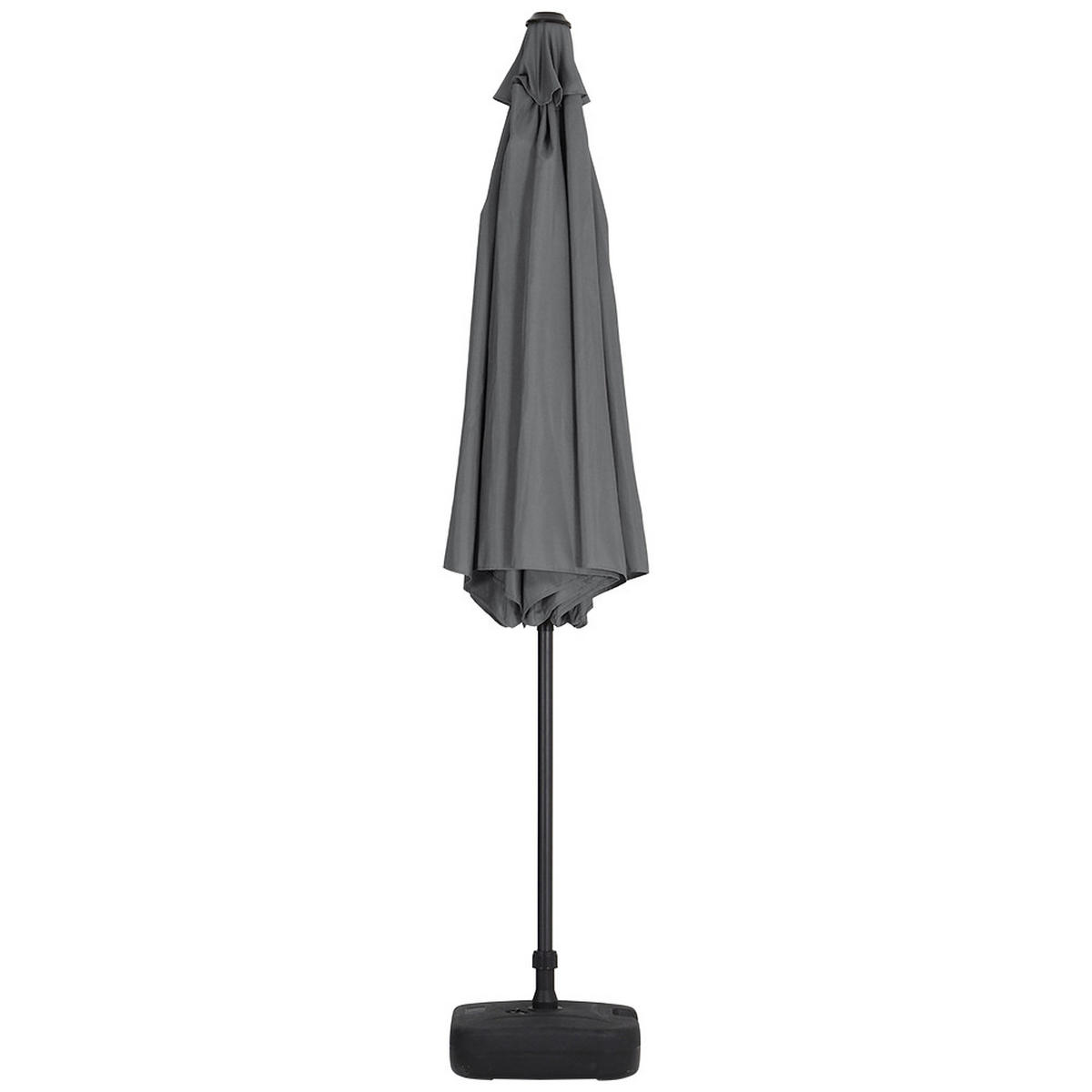 SONNENSCHIRM aus Polyester Metall in Grau mit befüllbarer Kunststoff-Sockel drehbar 360° neigbar 60° 3 x 2.4m Ø44,5 × 28 cm - Grau, Metall (300/240cm) - Livingandhome