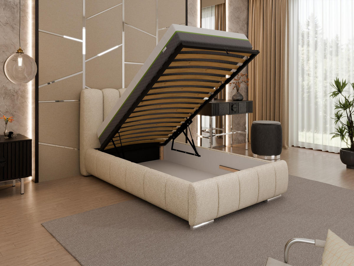 POLSTERBETT Zaira 100x200cm – Elegantes Polsterbett für modernen Wohnstil , ZONIERTE TASCHENFEDERN KOKOS (21cm), beige - Beige, Holz (100/200cm) - Panda Möbel