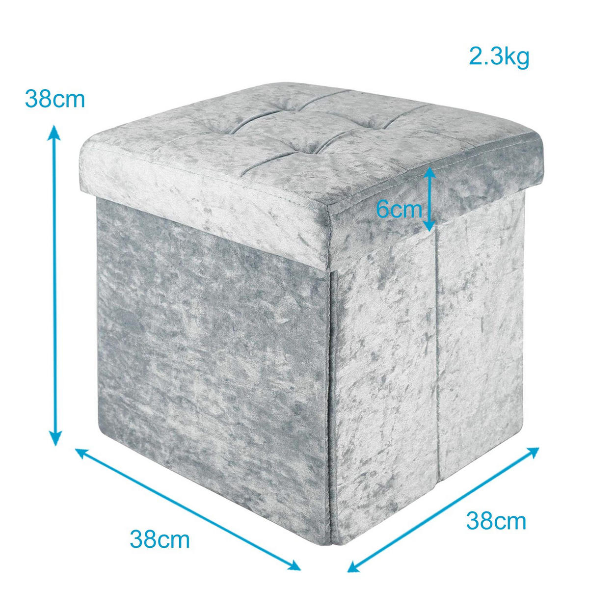SITZHOCKER Faltbar mit Samtbezug 38/38/38 cm (Blau) - Blau, Karton (38/38/38cm) - Intirilife