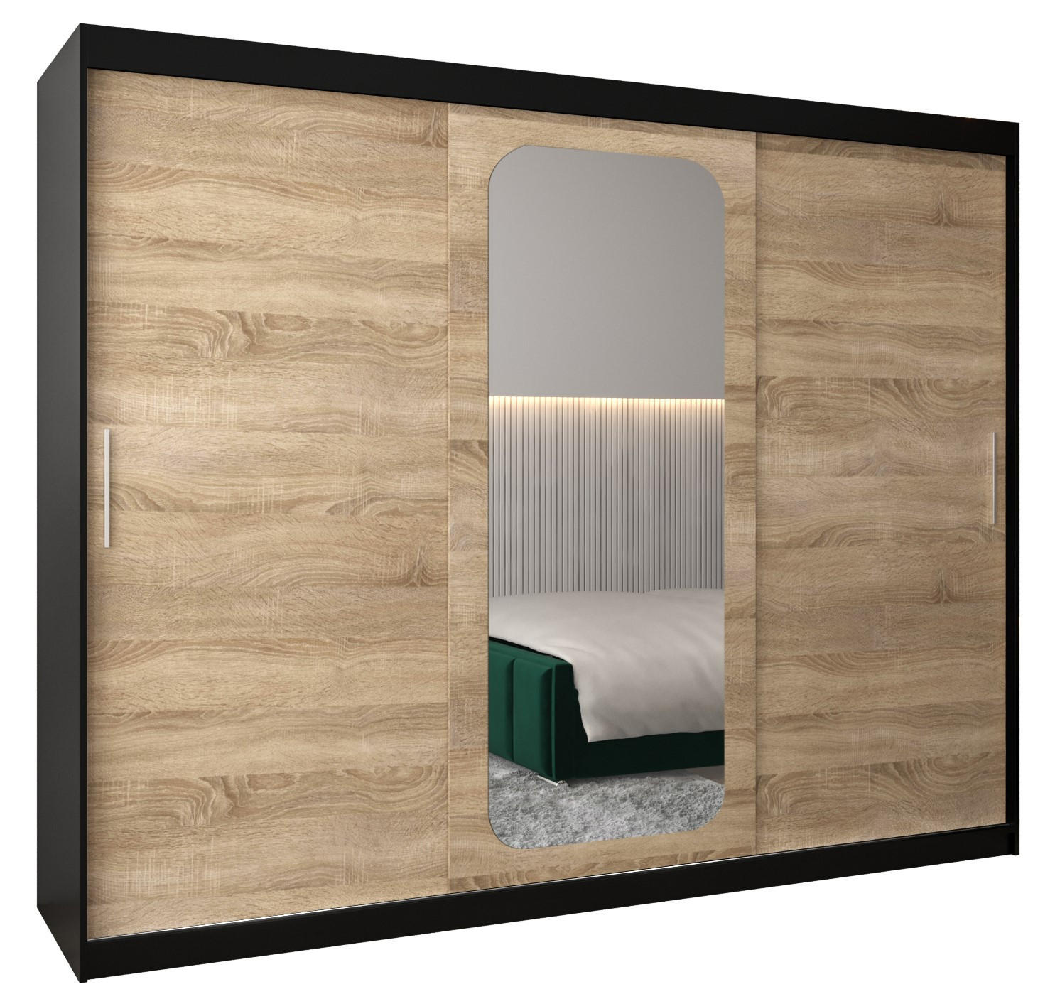 SCHWEBETÜRENSCHRANK 200/250/62 3-türig - Silberfarben/Schwarz, Holz/Kunststoff (250/200/62cm) - Abiks Möbel