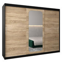 SCHWEBETÜRENSCHRANK 200/250/62 3-türig - Silberfarben/Schwarz, Holz/Kunststoff (250/200/62cm) - Abiks Möbel