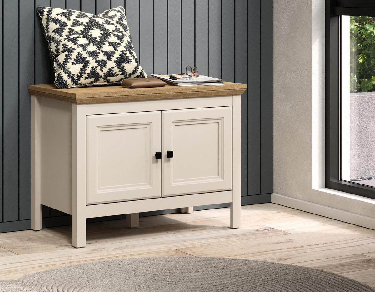 GARDEROBENBANK Kaschmir, Stein Eiche Landhaus 76 cm, Sitzbank mit Soft-Close - Kaschmir/Eichefarben, Holzwerkstoff/Kunststoff (76/57/41cm) - Top.Furn