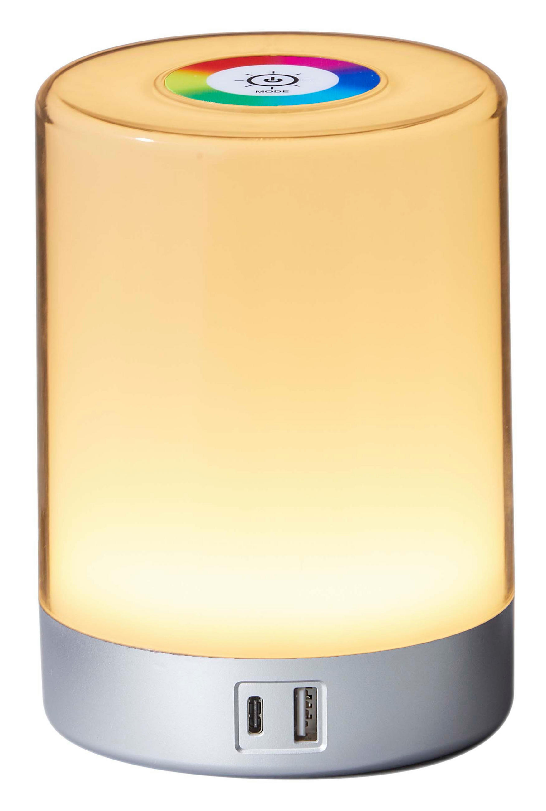 LED-TISCHLEUCHTE - dimmbar mit Farbwechsel, Touch-Taste und USB-Ladeports in Silber - Silberfarben, Kunststoff (10.6/10.6/14.6cm) - Northpoint