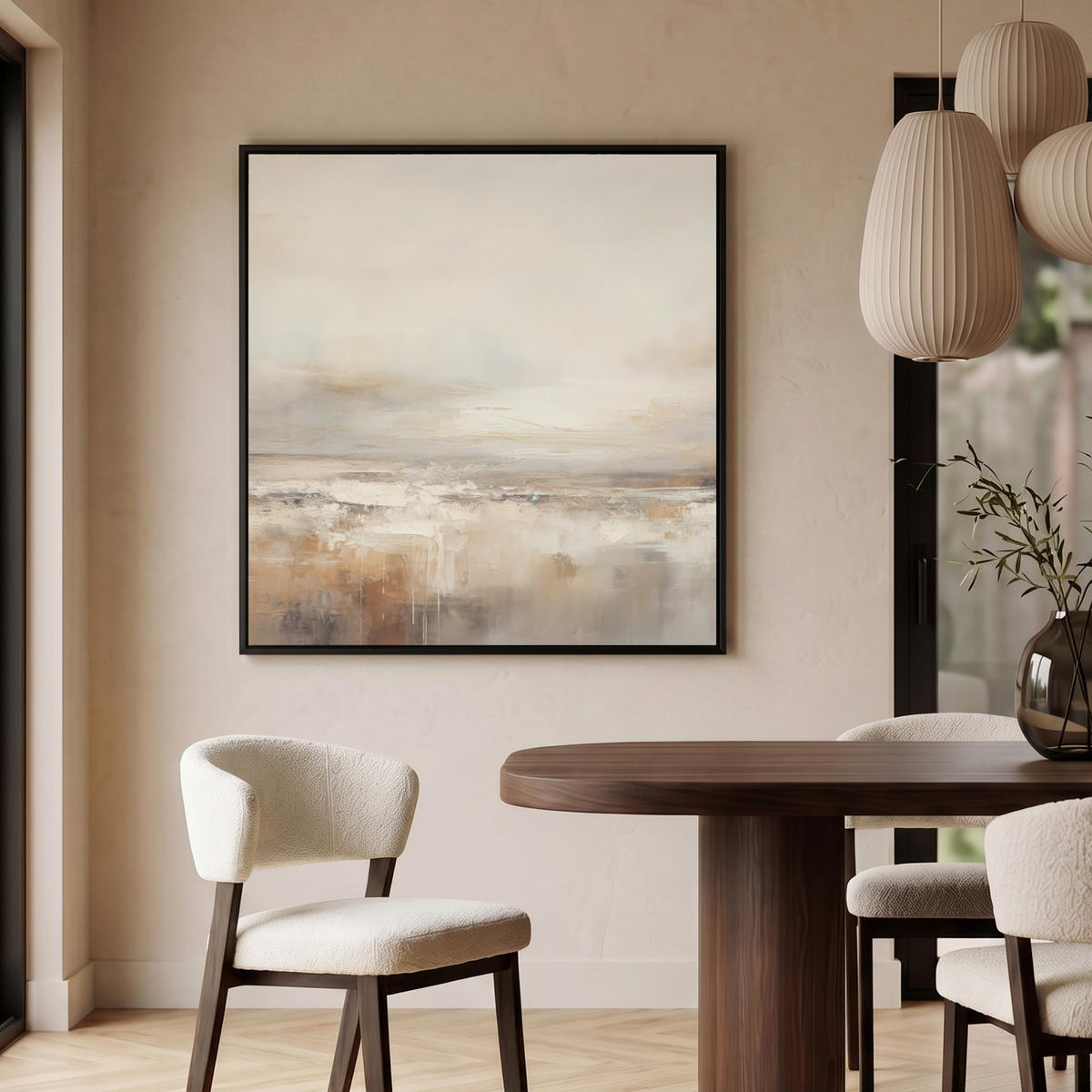 LEINWAND Bilder mit Rahmen - Kunst - Industriell - Grau - Braun - Abstrakt - 90x90 - Sandfarben, Textil (90/90cm) - MuchoWow
