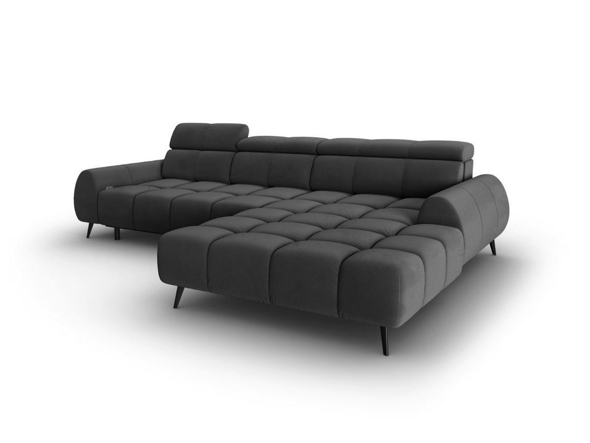 ELEKTRISCHES-ECKSOFA rechts Alyse aus Samt grau 5 Sitzplätze - Grau, Textil (188/295cm) - Micadoni