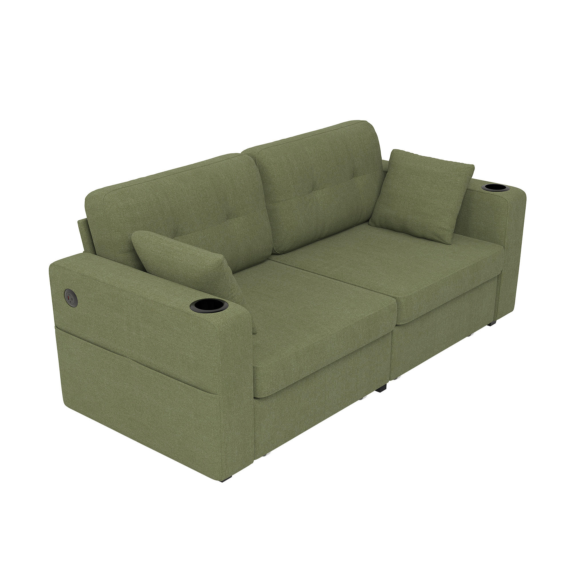 2-SITZER Sofa aus Chenille 172x75x82 cm mit USB-Anschlüssen & Stauraum, olive - Grün, Textil (75/82/172cm)