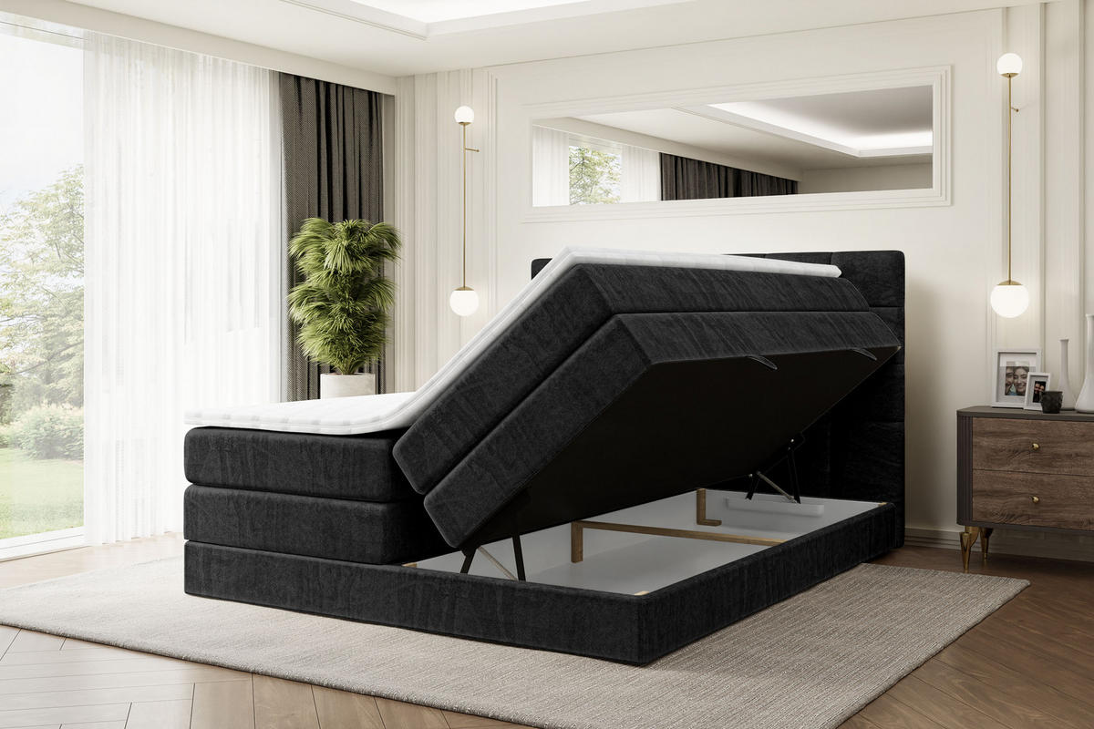 BOXSPRINGBETT BRUGO KING - 120 x 200 - H3/H4 - Schwarz - Schwarz, Holzwerkstoff (120/200cm) - ALTDECOR