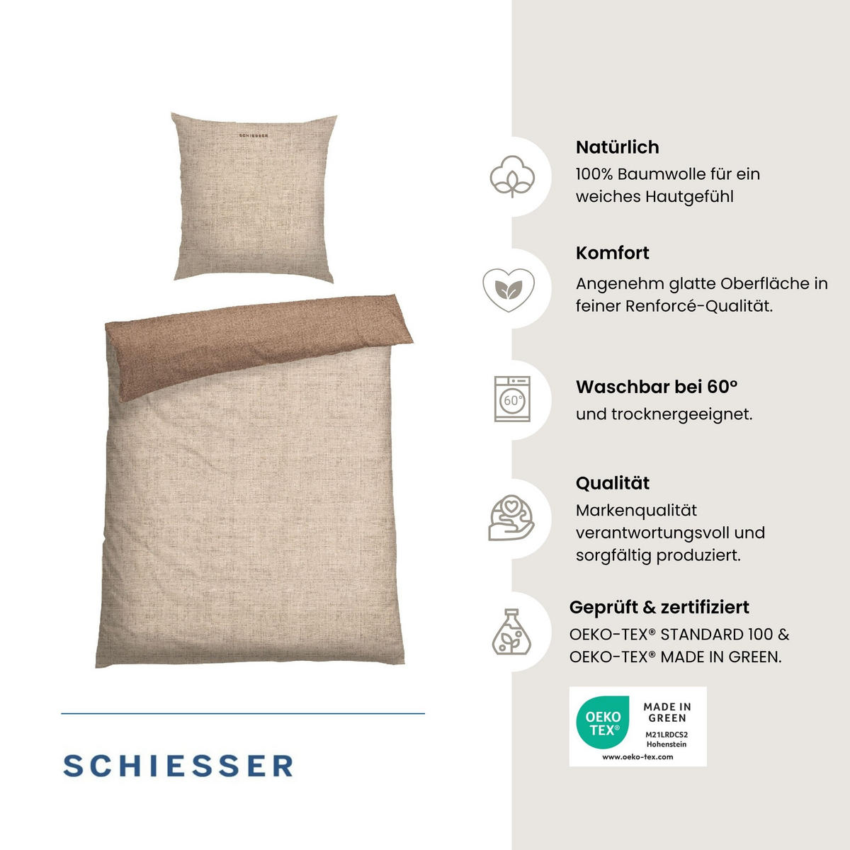 BETTWÄSCHESET Doubleface Renforcé 2-teilig 135x200 cm Sand - Sandfarben, Textil (135/200cm) - SCHIESSER