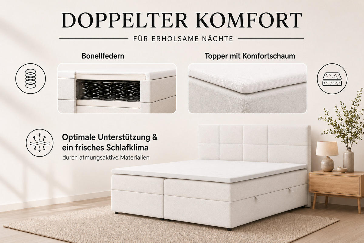 BOXBETT Betty mit Bettkästen und Matratze H2/H3 140 x 200 cm - Grau, Holzwerkstoff (140/200cm) - VENASI MÖBEL