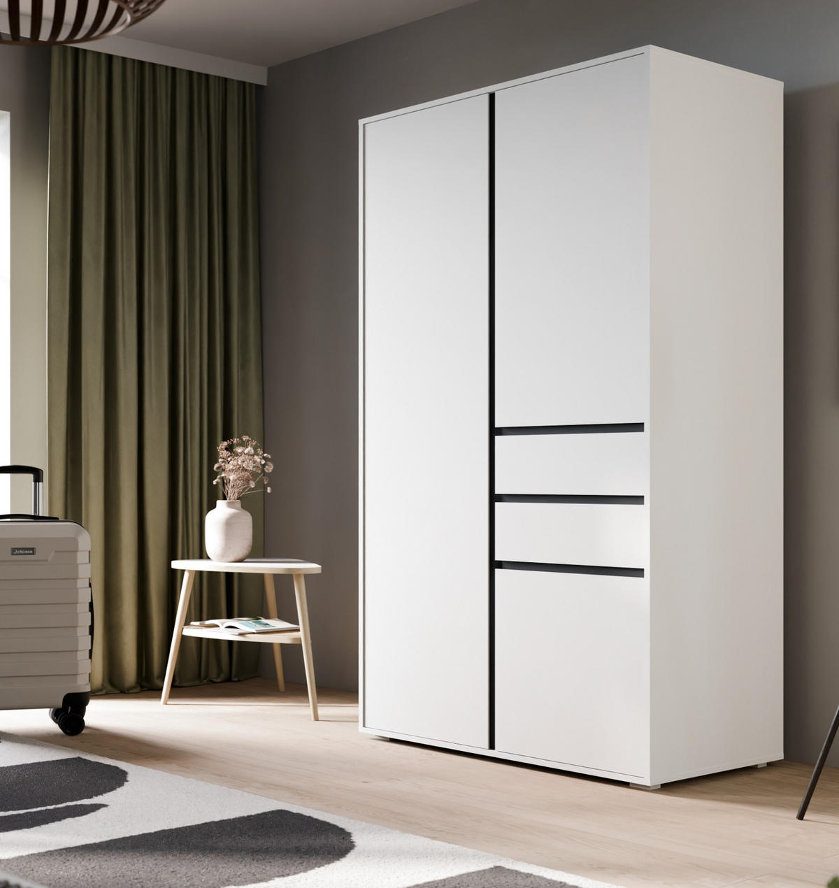 KLEIDERSCHRANK weiß, grau 100 x 194 cm, Drehtürenschrank 3-türig - Anthrazit/Silberfarben, Holzwerkstoff/Kunststoff (100/194/56cm) - Inn.Furn