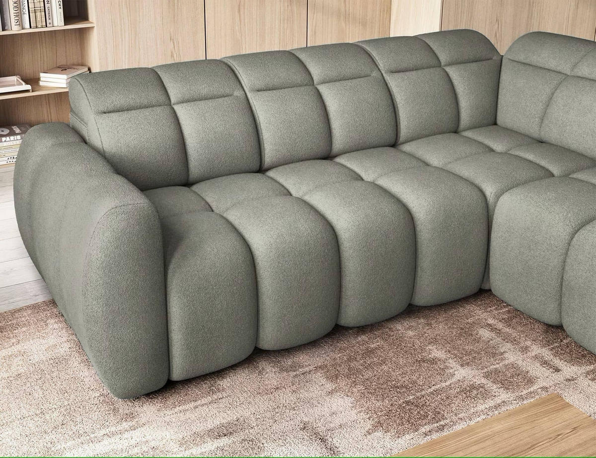 ECKSOFA mit elektrischem Sitzvorschub, Bettkasten und verstellbare Kopflehnen - Grün, Naturmaterialien/Textil (208/258cm) - Eltap