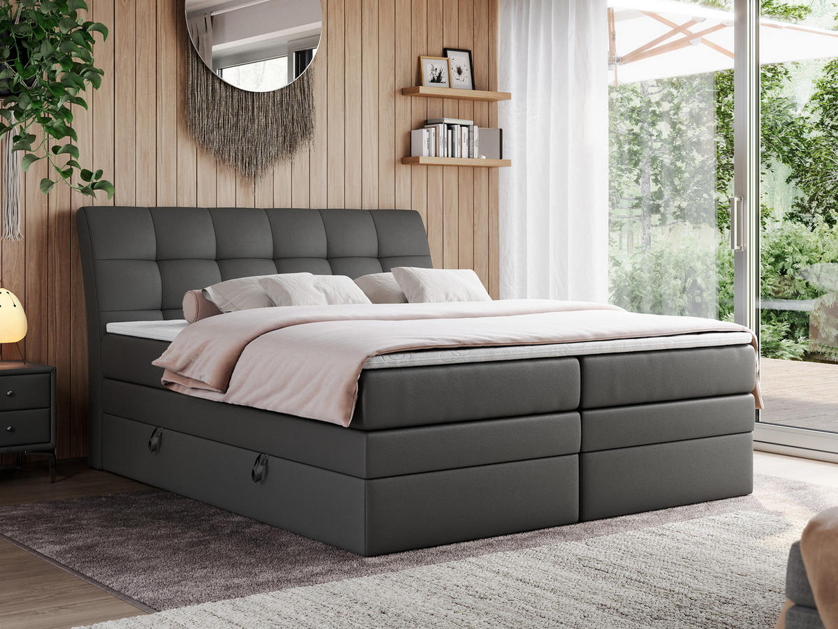 BOXSPRINGBETT GOLD-10 KING 180/200 Dunkelgrau Kunstleder - H3 - Dunkelgrau, Holz/Textil (180/200cm) - MKS