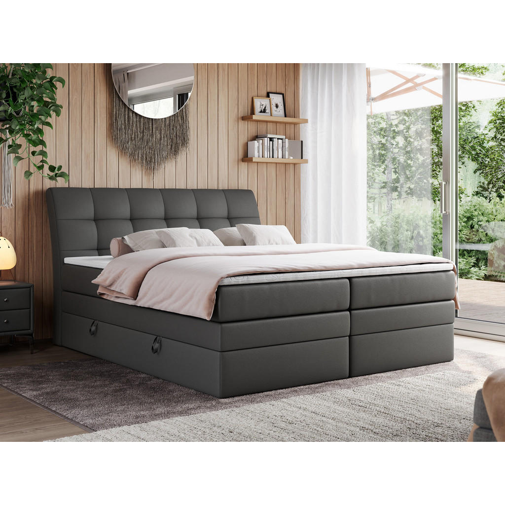 Thumbnail - MKS Boxspringbett, Dunkelgrau, Textil, 2-Sitzer, H3, Rechteckig, 180x200 cm, Schlafzimmer, Betten, Boxspringbetten