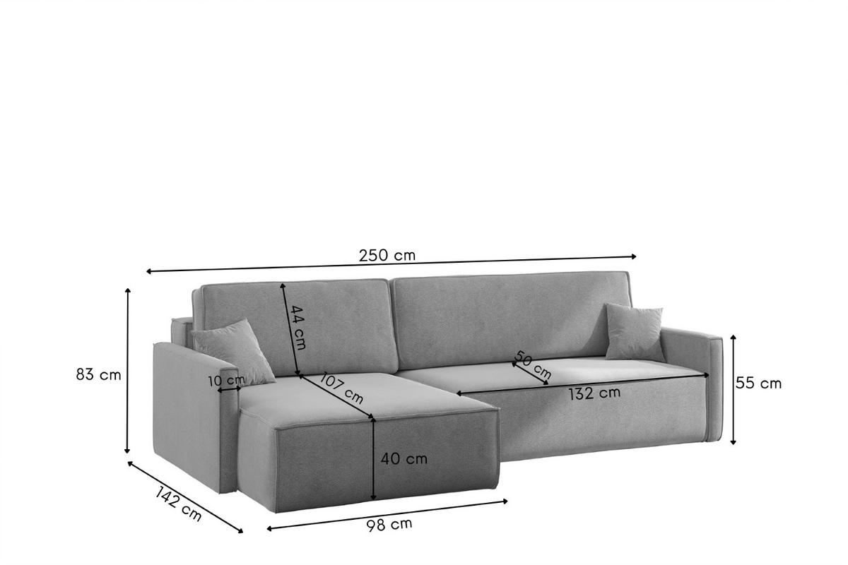 SCHLAFSOFA Carlos L-Form, Ecksofa Mit Bettkasten Und Schlaffunktion Stoff Salvador Links Grau - Grau, Holz/Textil (142/83/250cm) - Kaiser Möbel
