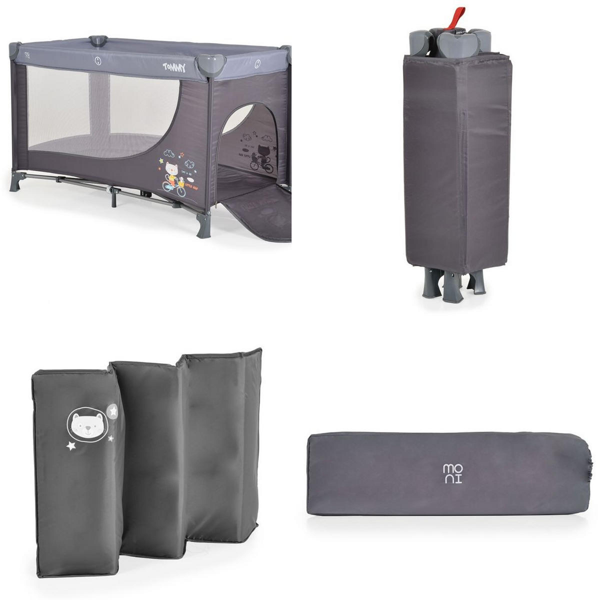 REISEBETT Tommy, 2 Ebenen grau Faltmatratze Seiteneingang Tragetasche Laufstall - Grau, Kunststoff (60/120cm) - Moni