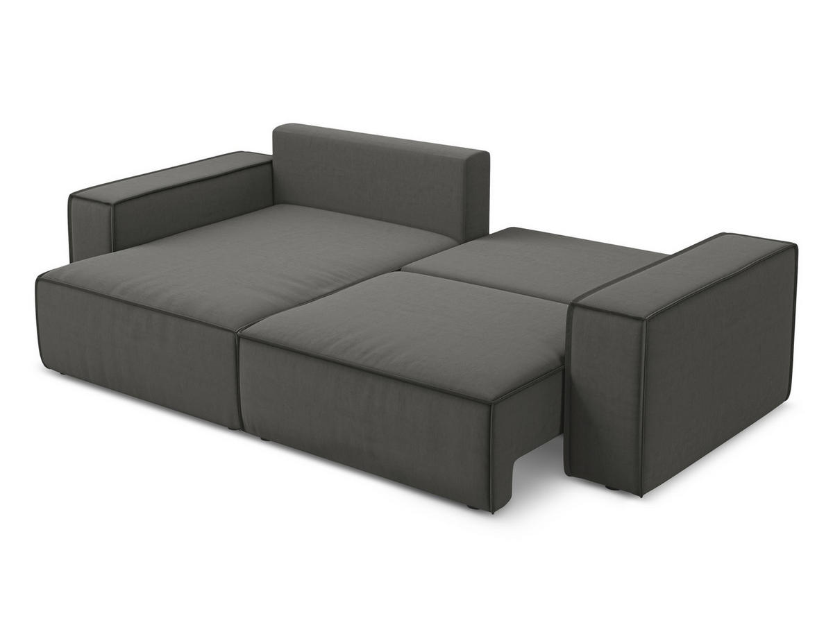 ECKSOFA mit Schlaffunktion Samt Stoff Grau - Dunkelgrau/Schwarz, Kunststoff/Textil (148/257cm) - Makamii