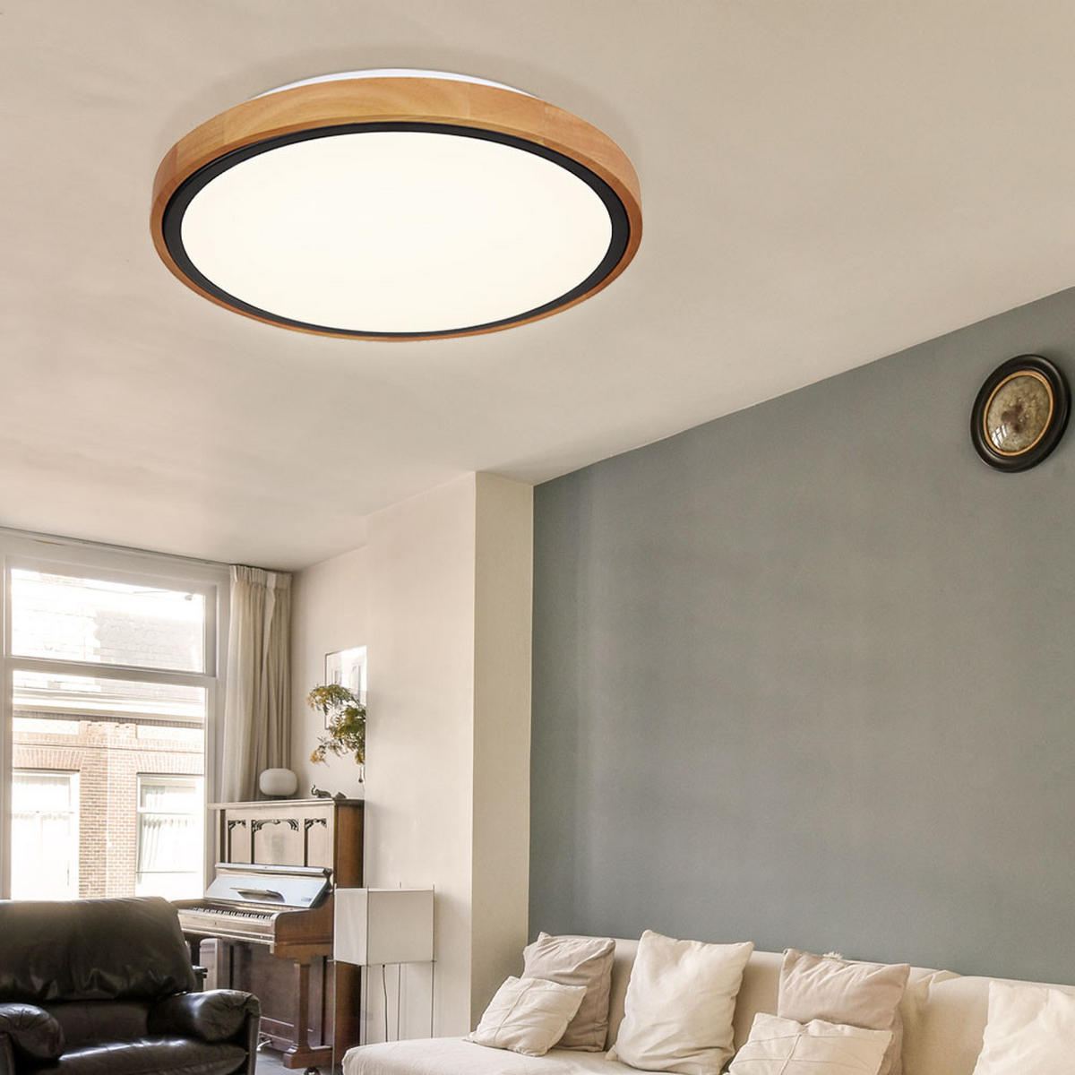 LED DECKENLEUCHTE Metall Braun Holzoptik - Braun, Holz (30.7/30.7/9cm) - Globo Lighting