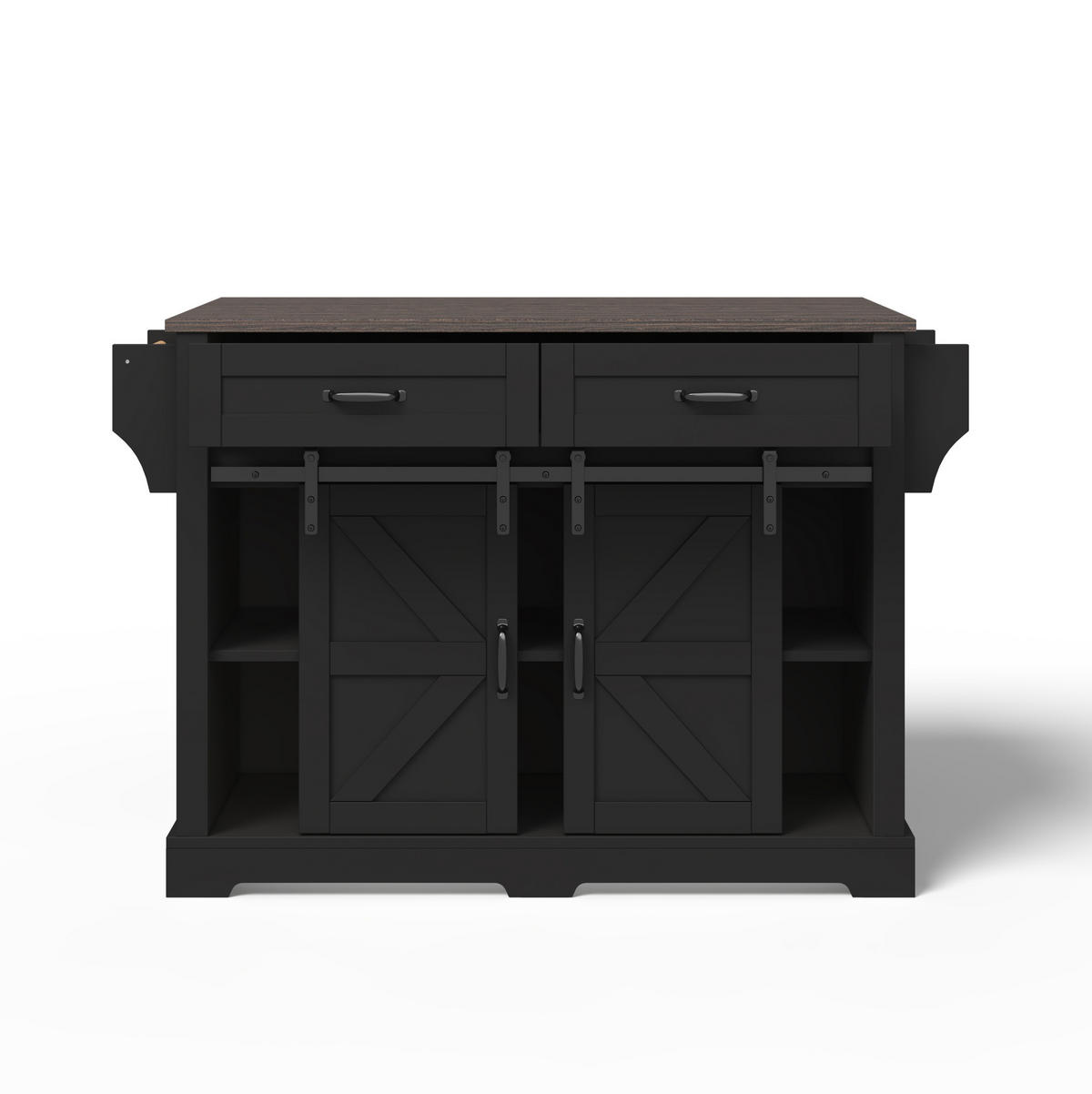 KÜCHENINSEL 120/45(70)/91 cm mit klappbarer Arbeitsplatte, Schiebetüren und Rollen aus MDF, Schwarz - Schwarz, Holzwerkstoff (120/91/70cm) - Redom