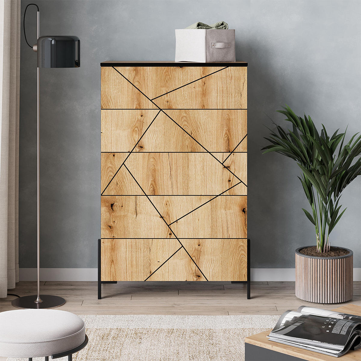 KOMMODE Hatto Eiche 78 x 120 cm mit 5 Schubladen - Eichefarben, Holzwerkstoff (78/120/39.7cm) - Vicco