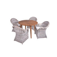 GARTEN-SITZGRUPPE Elodie 5-teilig Rattan Grau Gartenmöbel-Set - Grau, Holz - DELUKE